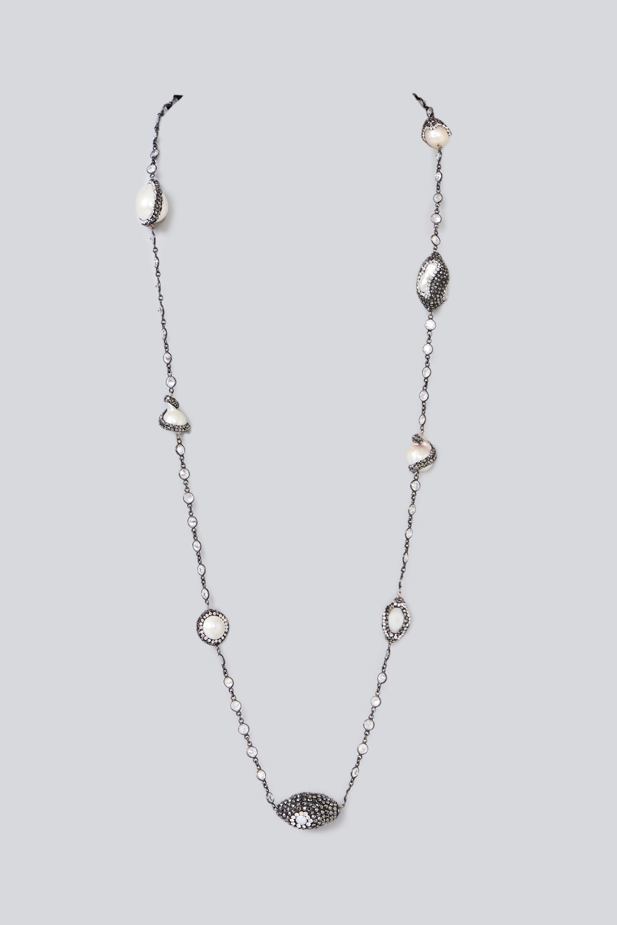 Black Rhodium Finish Semi-Precious Stone & Beaded Necklace