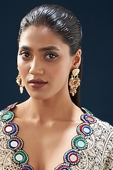 Gold Plated Semi-Precious Stone Meenakari Dangler Earrings
