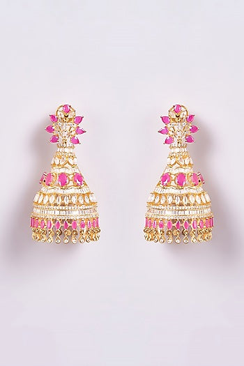 Gold Finish Zircon & Semi-Precious Stone Dangler Earrings