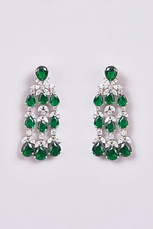 White Finish Zircon & Semi-Precious Stone Dangler Earrings