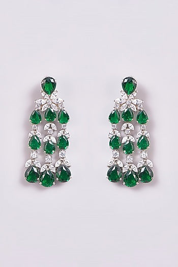 White Finish Zircon & Semi-Precious Stone Dangler Earrings