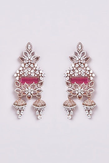 Rose Gold Finish Zircon & Semi-Precious Stone Dangler Earrings