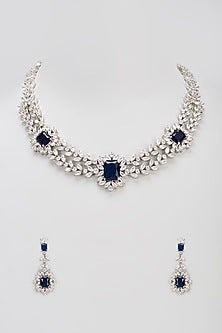 White Finish Zircon & Semi-Precious Stone Necklace Set