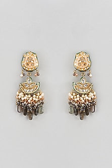 Gold Finish Semi-Precious Stone & Pearl Meenakari Dangler Earrings