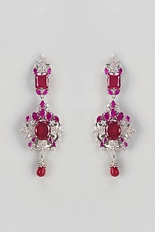 White Finish Zircon & Semi-Precious Stone Dangler Earrings