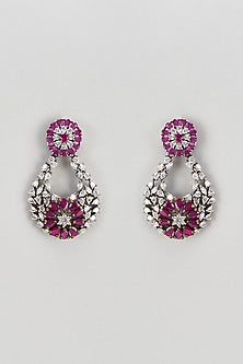 White Finish Zircon & Semi-Precious Stone Dangler Earrings