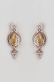 Rose Gold Finish Zircon & Semi-Precious Stone Dangler Earrings