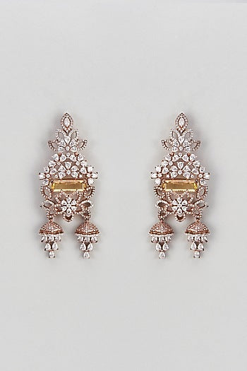 Rose Gold Finish Zircon & Semi-Precious Stone Dangler Earrings