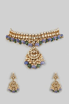 Gold Plated Tanzanite Choker Necklace Set