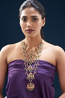 Gold Plated Kundan Polki & Semi-Precious Stone Long Necklace