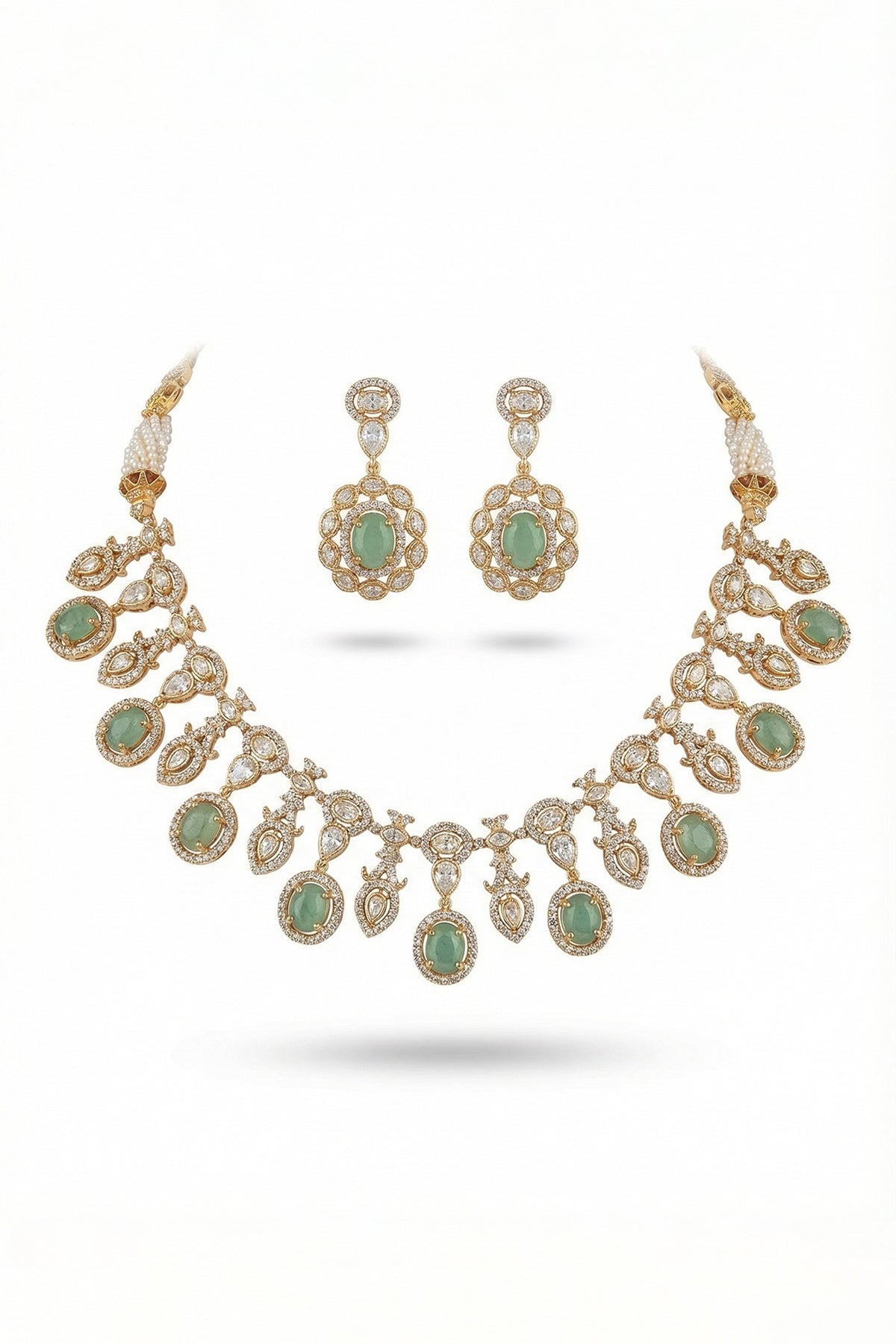 Micro Gold Finish Kundan Polki & Pearl Necklace Set