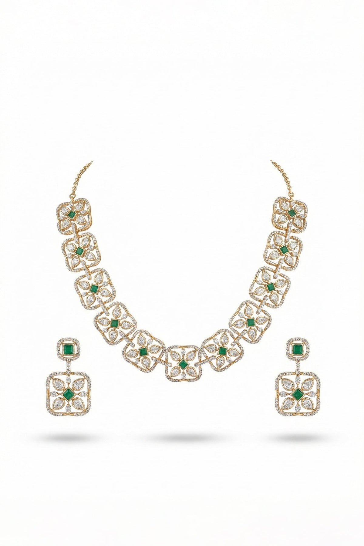 Micro Gold Finish Kundan Polki & Pearl Necklace Set