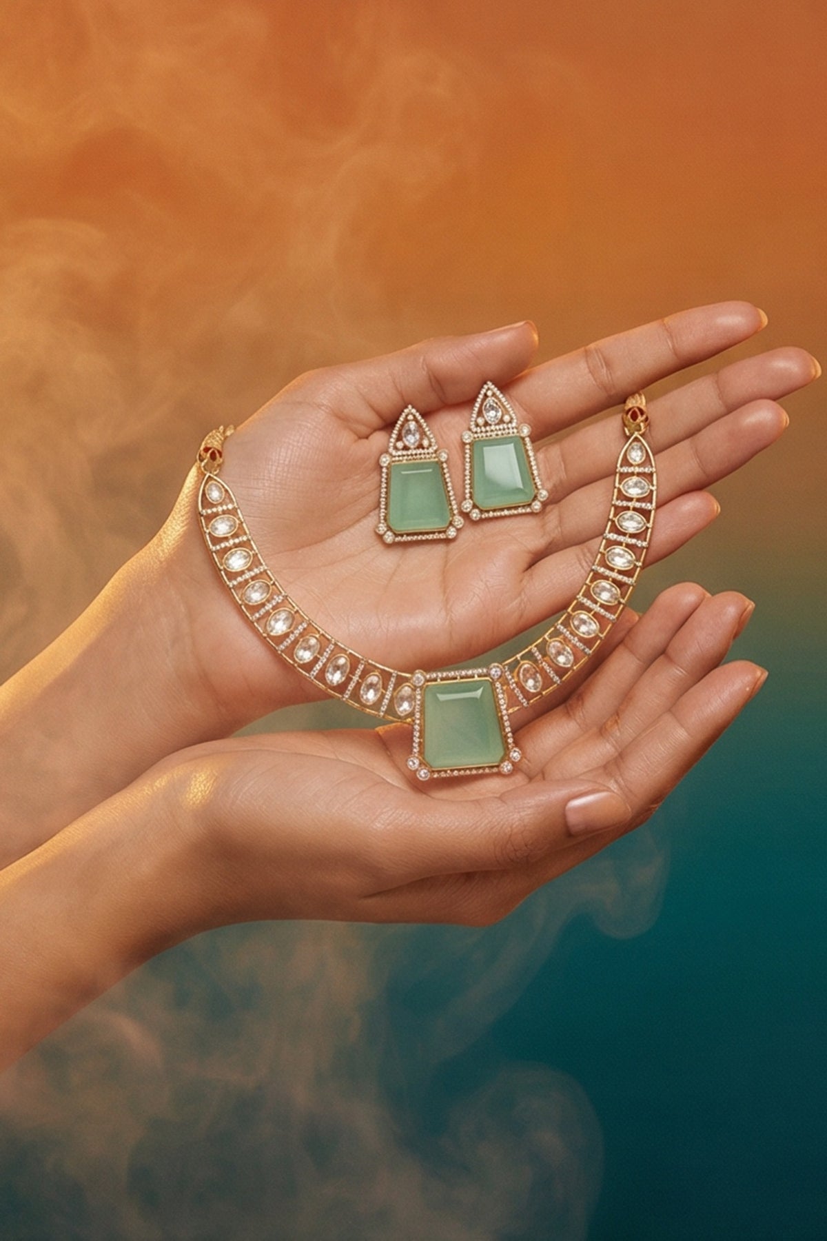 Micro Gold Finish Kundan Polki & Pearl Necklace Set