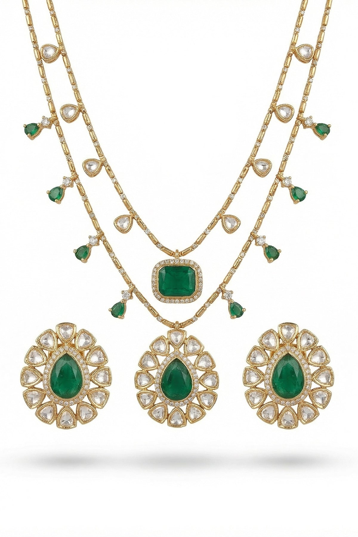 Micro Gold Finish Kundan Polki & Pearl Necklace Set