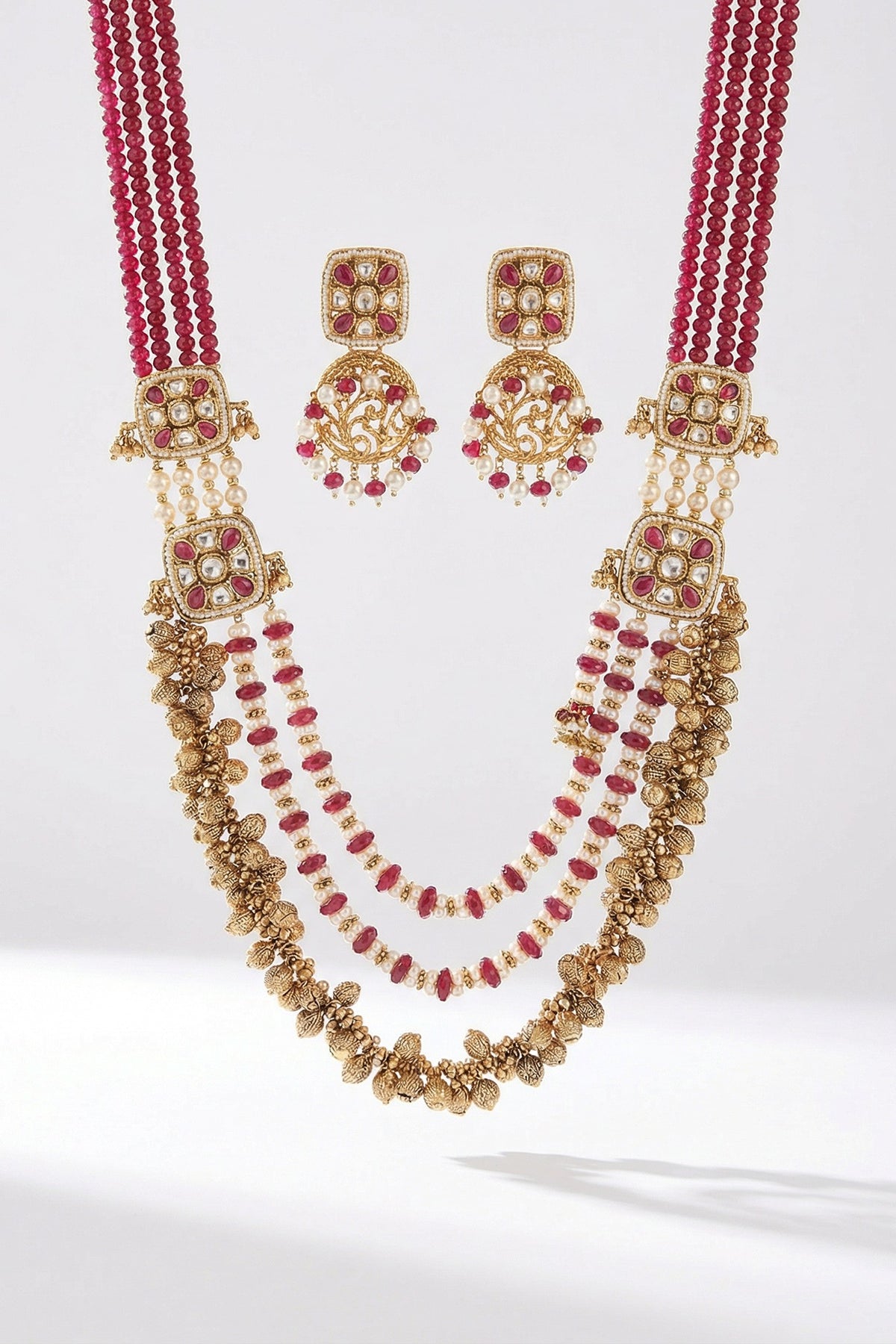 Micro Gold Finish Kundan Polki & Pearl Necklace Set