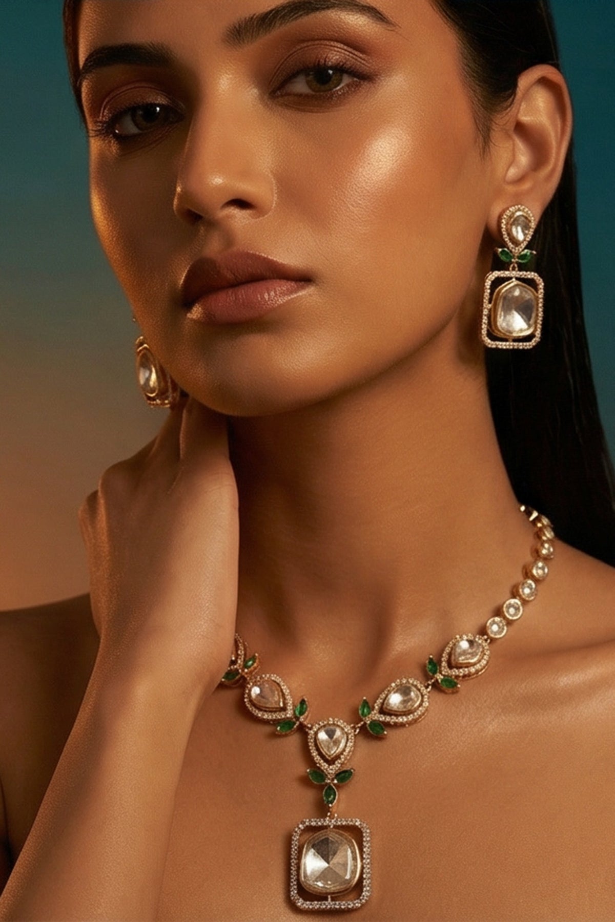 Micro Gold Finish Kundan Polki & Pearl Necklace Set