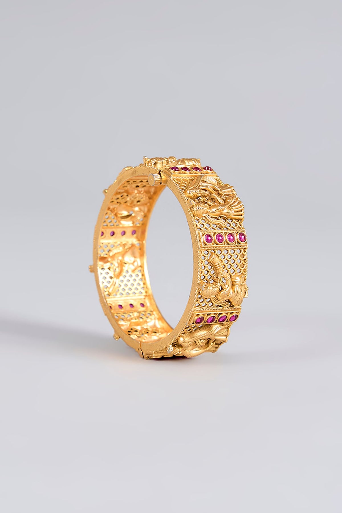 Gold Finish Temple Bangles (Set Of 2)