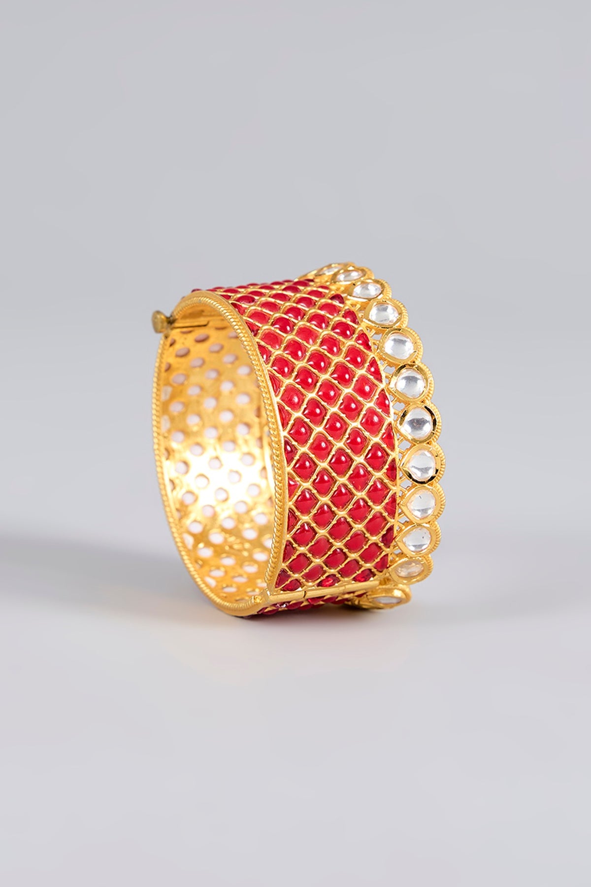 Gold Finish Kundan Polki & Ruby Stone Bangle