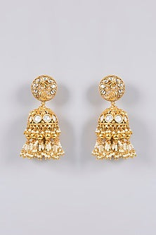 Gold Finish Pearl & Gold Stone Long Necklace Set