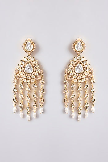 Gold Finish Kundan Polki Dangler Earrings