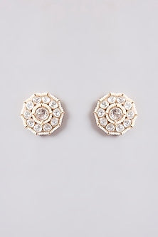 Gold Finish Kundan Polki Stud Earrings