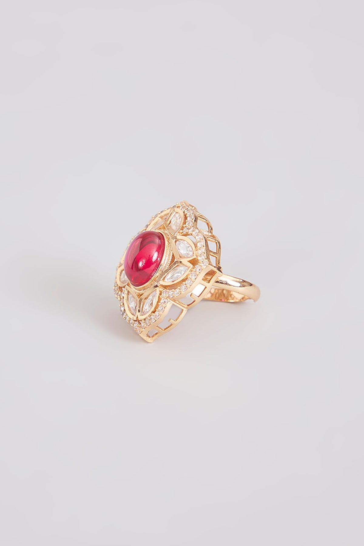 Gold Finish Pink Kundan Polki Ring