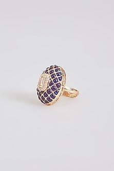 Gold Finish Purple Stone & Kundan Polki Ring