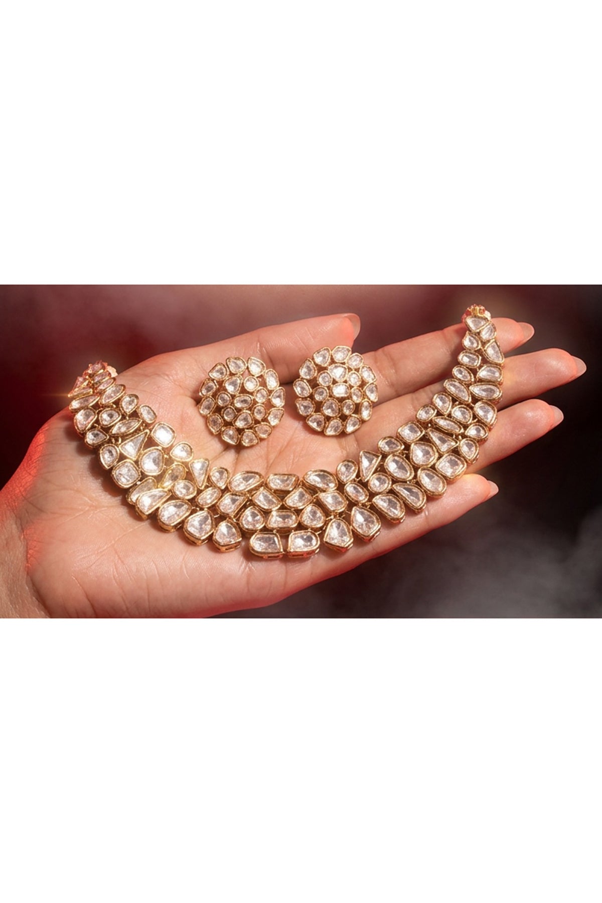 Micro Gold Finish Kundan Polki & Pearl Necklace Set