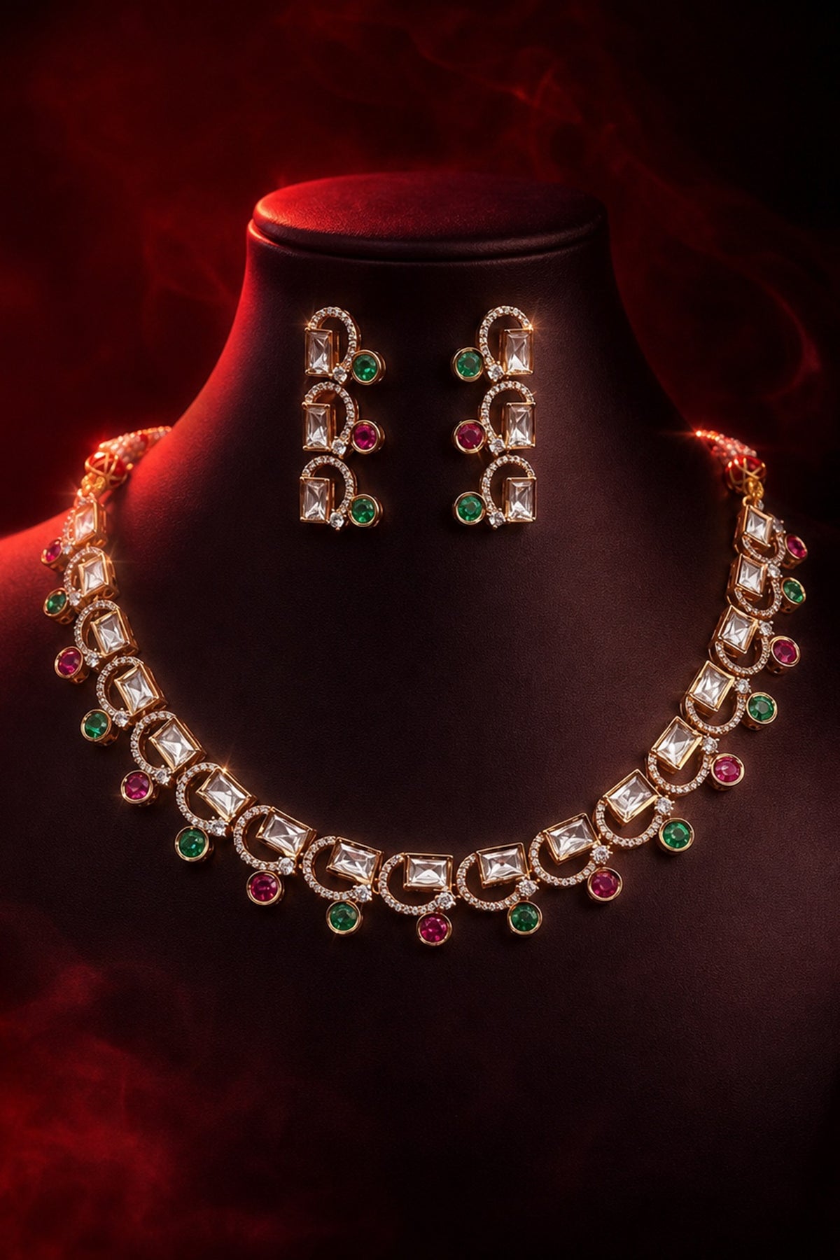 Micro Gold Finish Kundan Polki & Pearl Necklace Set