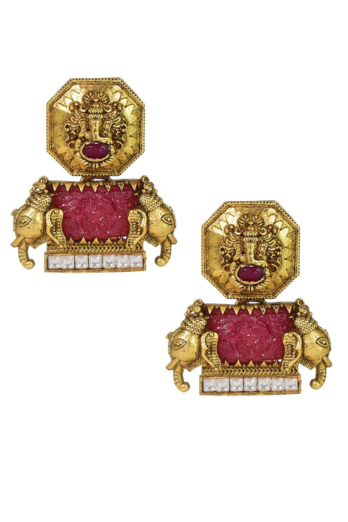 Carved Temple Antique Earrings