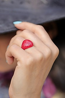 Gold Plated Red Enameled Ring In Recycled Sterling Silver