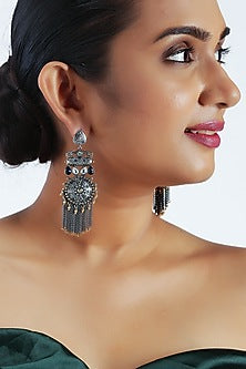 Silver & Gold Finish Glass Stones Earrings