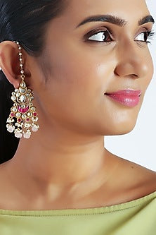 Gold Finish Rose Quartz & Kundan Earrings