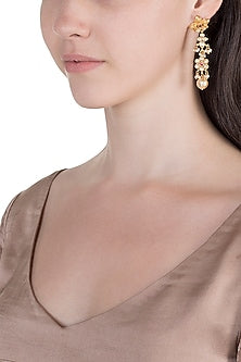 Antique Gold Finish Kundan & Pearl Earrings