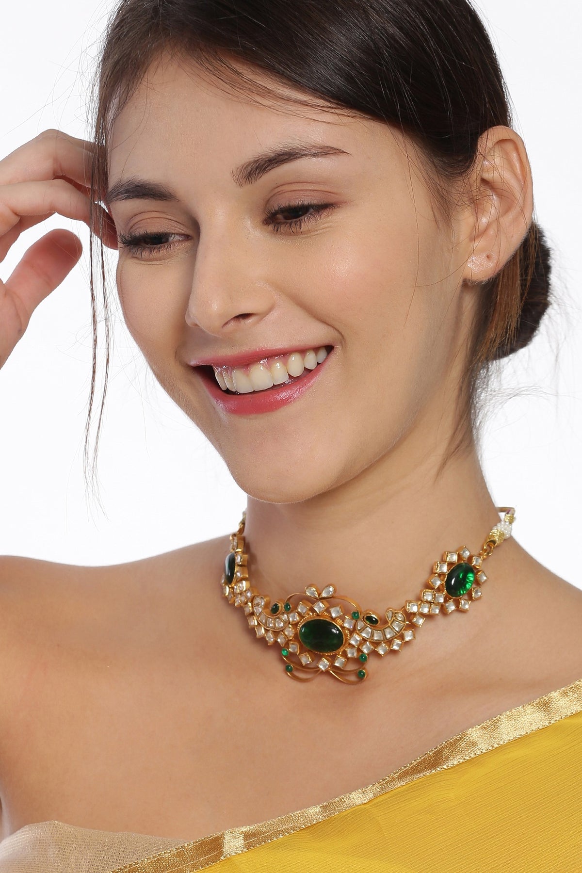 Gold Finish Green Choker Necklace