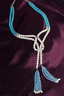 Gold Finish Necklace With Turquoise Beads