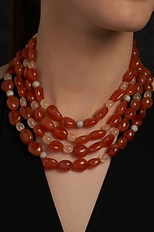 Gold Finish Orange Beaded Necklace