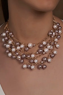Gold Finish Pearl & Swarovski Necklace