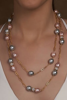 Gold Finish Necklace With Shell Pearls