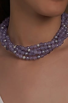 White Finish Purple Agate Beaded Necklace