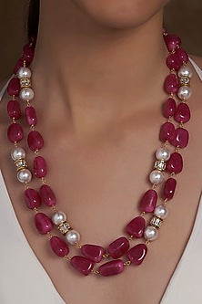 Gold Finish Red Agate Beads Necklace
