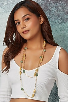 Gold Finish Agate Stones Layered Necklace