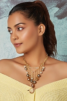 Gold Finish Multi-Colored Pearls Necklace