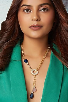 Gold Finish Blue Topaz Necklace