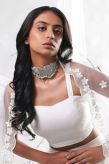 Two-Tone Finish Choker Necklace With Metal Beads