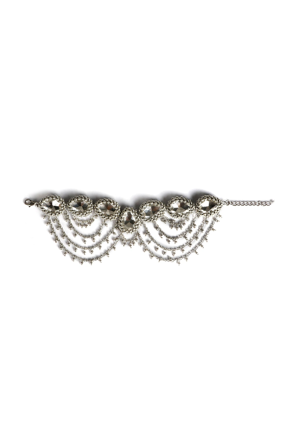 Two-Tone Finish Metal Beads & Stone Anklets (Set of 2)