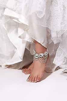 Two-Tone Finish Metal Beads & Stone Anklets (Set of 2)