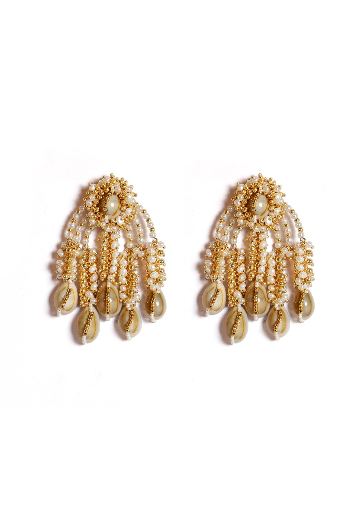 Gold Plated Shell Pearl Dangler Earrings