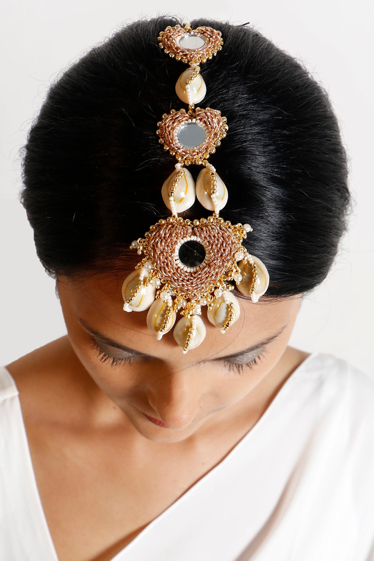 Gold Plated Mirror & Pearl Maang Tikka