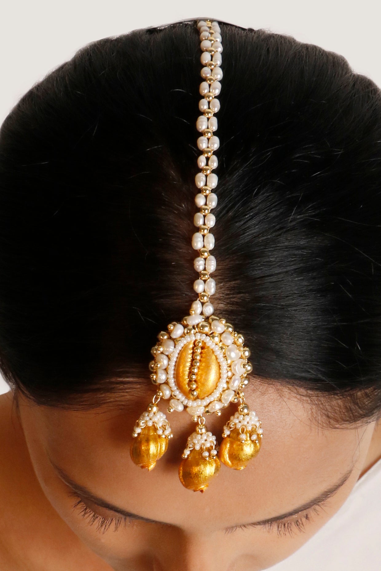 Gold Plated Pearl & Shell Maang Tikka